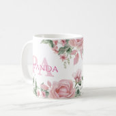Rosa florale personalisierter Name PA Kaffeetasse (Vorderseite Links)