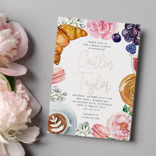 Rosa Florale Pfingstrosen-Braut-Shower-Brunch Rose Folieneinladung