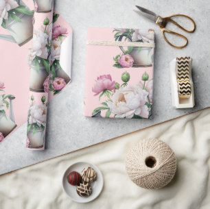 Rosa florale Pfingstrosen-Brautjungfernparty Geschenkpapier