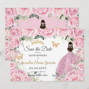 Rosa florale Prinzessin Quinceañera Quince Sweet 1 Save The Date