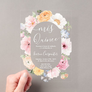 Rosa florale Quinceanera-Acryleinladung Acryleinladungen