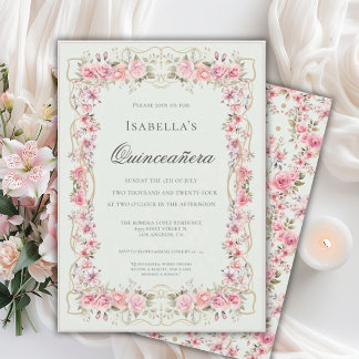 Rosa Florale Quinceañera Elegante Feier 15 Einladung