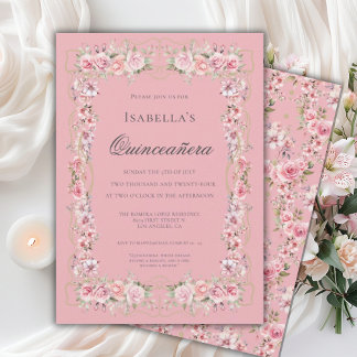 Rosa Florale Quinceañera Elegante Feier 15 Einladung