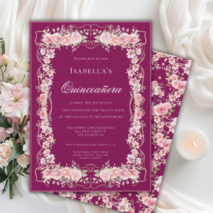 Rosa florale Quinceañera-Feier 15 Elegant Einladung