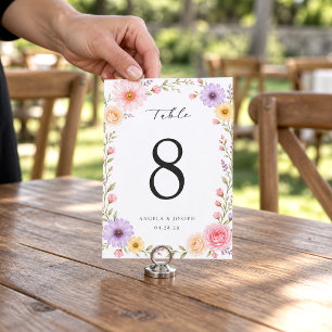 Rosa Florale Rahmen Hochzeit Tisch Nummer