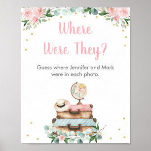 Rosa florale Reise-Hochzeits-Where-Were-They-Spiel Poster