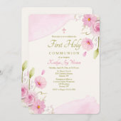 Rosa florale religiöse Einladung (Vorne/Hinten)
