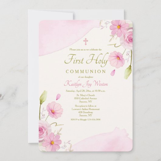 Rosa florale religiöse Einladung (Vorderseite)