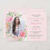 Rosa florale religiöse Einladung (Vorne/Hinten)