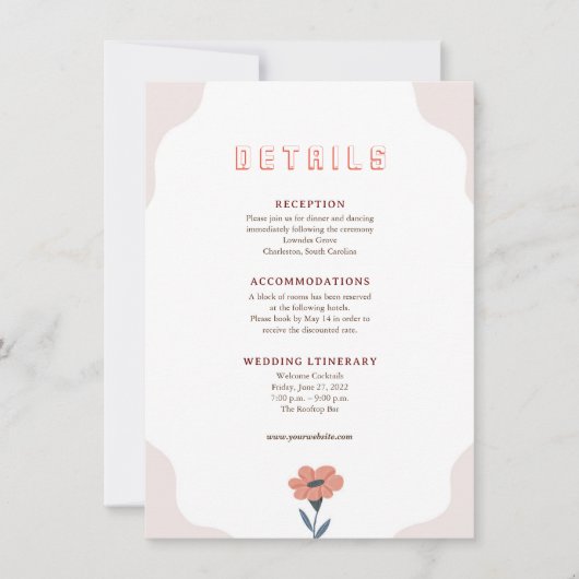 Rosa florale Retro-Hochzeitskarte Einladung (Vorderseite)