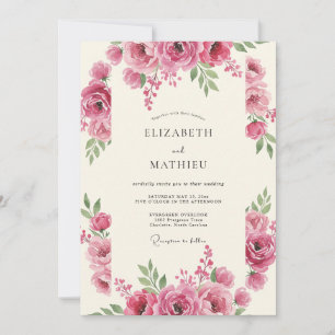 Rosa Florale Romantische Hochzeit Einladung