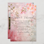 Rosa florale Romantische QR-Hochzeit Einladung (Vorne/Hinten)