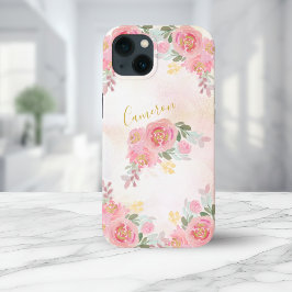 Rosa | Florale Rose Elegante Hinzufügen Ihres Name Case-Mate iPhone Hülle