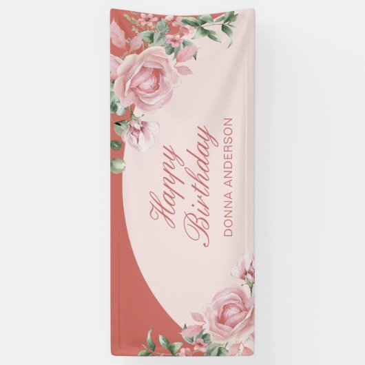 Rosa florale Rose Geburtstag Banner (Vertikal)