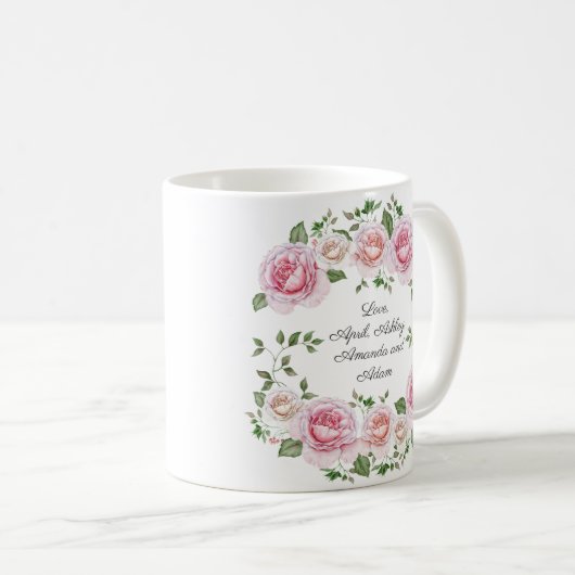 Rosa florale Rose Wreath Happy Mother Day Kaffeetasse (VorderseiteRechts)