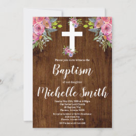 Rosa florale rustikale Taufe Religiöse Einladung