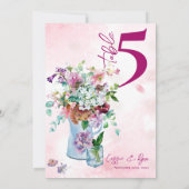 Rosa florale Rustikale Wildblume Hochzeit Tischnum Dankeskarte (Rückseite)