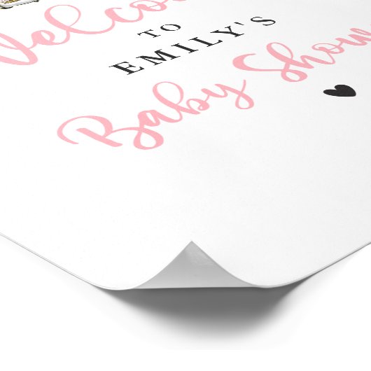 Rosa florale Safari-Tiere mit Kinderdusche Poster (Ecke)