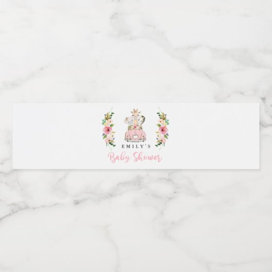 Rosa florale Safari-Tiere mit Kinderdusche Wasserflaschenetikett (Einzelnes Label)
