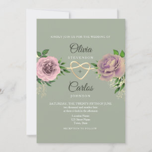 Rosa Florale Sage Grün Hochzeit Einladung