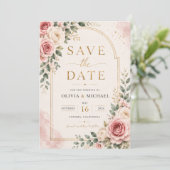 Rosa Florale Save the Date Karte | Wasserfarbe  (Stehend Vorderseite)