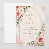Rosa Florale Save the Date Karte | Wasserfarbe  (Vorne/Hinten)