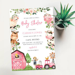 Rosa florale Scheunen-Baby-Party Einladung