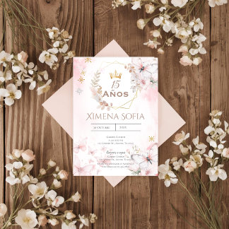 Rosa florale Schmetterlinge Quinceañera-Einladung Einladung