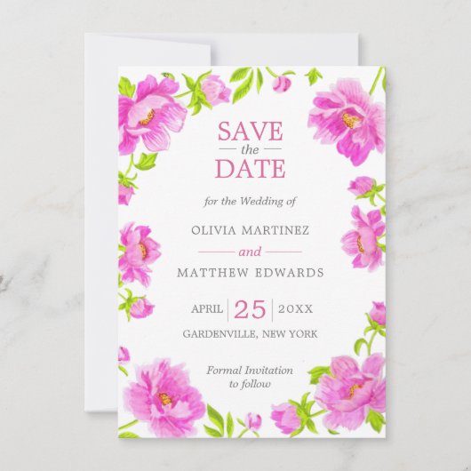 Rosa florale Silber Hochzeit Sichern Sie das Datum Save The Date (Vorderseite)