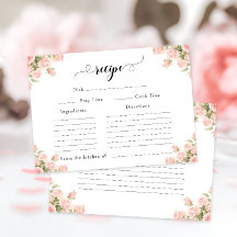 Rosa Florale Sommer Brautparty Rezeptkarte