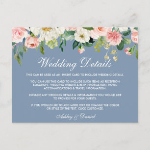 Rosa Florale Staubblaue Hochzeit Details Einsatzka Postkarte