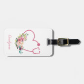 Rosa florale Stethoscope Herzkrankheit Gepäckanhänger (Vorderseite horizontal)