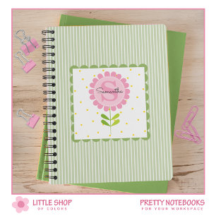 Rosa florale Streifen und Punkten Monogramm Notizblock