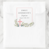 Rosa florale Taufetiketten Quadratischer Aufkleber (Tasche)