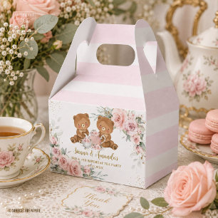 Rosa Florale Teddybären-Teeparty-Geburtstag Geschenkschachtel