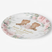 Rosa Florale Teddybären-Teeparty-Geburtstag Pappteller (Schrägansicht)