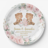 Rosa Florale Teddybären-Teeparty-Geburtstag Pappteller (Vorderseite)
