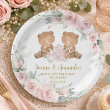 Rosa Florale Teddybären-Teeparty-Geburtstag