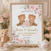 Rosa Florale Teddybären-Teeparty-Geburtstag Poster