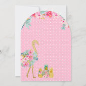 Rosa florale tropische Flamingo Arch Babydusche Einladung (Rückseite)