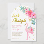 Rosa florale tropische Flamingo Arch Babydusche Einladung (Vorderseite)