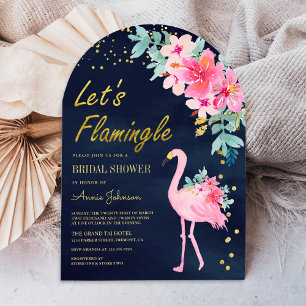 Rosa Florale Tropische Flamingo Navy Brautparty Einladung
