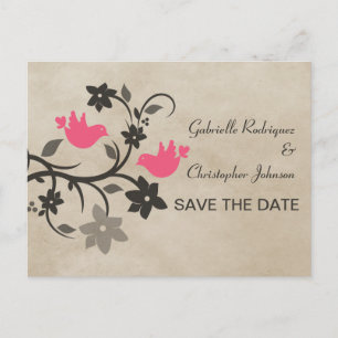 Rosa florale Turteltauben Save-the-Date-Postkarte Ankündigungspostkarte