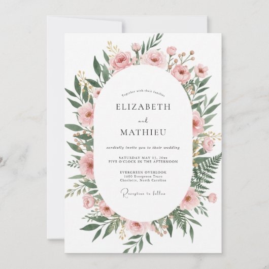 Rosa Florale Umarmung Hochzeit Einladung (Vorderseite)