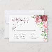 Rosa, florale und elegante Gerichte Hochzeit RSVP Karte (Vorderseite)