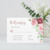 Rosa, florale und elegante Gerichte Hochzeit RSVP Karte (Stehend Vorderseite)