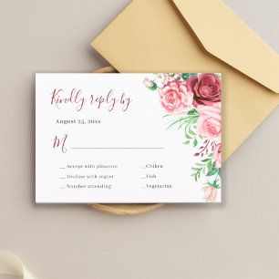 Rosa, florale und elegante Gerichte Hochzeit RSVP Karte