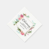 Rosa, florale und goldene Personalisierte Weihnach Serviette (Ecke)