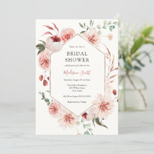 Rosa Florale und Grünrahmen Brautparty Einladung