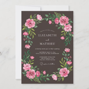 Rosa florale üppige Romantik-Hochzeit Einladung